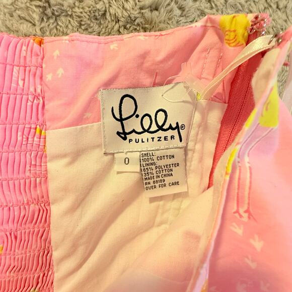 Lilly Pulitzer Pink Strapless Audrey Dress Crane Bird Print Sheath 0 XS - Picture 8 of 11